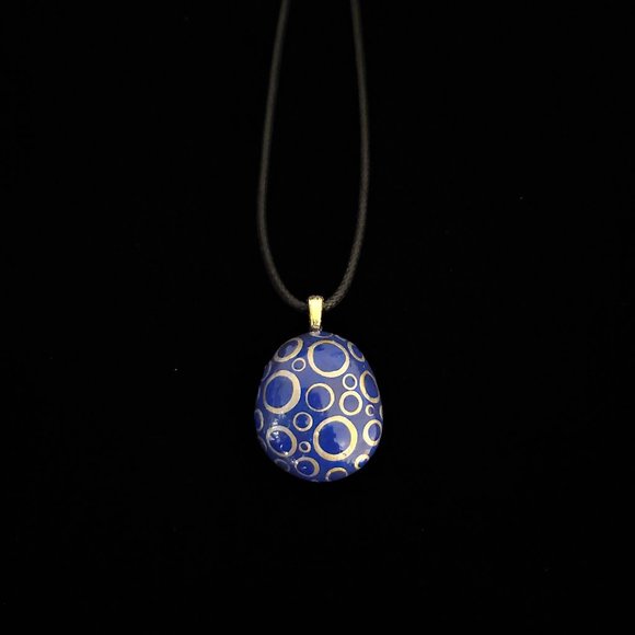 Hand Painted Dot Art Pendant, Cobalt and Gold - Picture 9 of 14